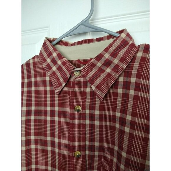 DOCKERS Men Red Blue Creme Plaid collared Long Sleeve Button dress Shirt Size L - Picture 3 of 13
